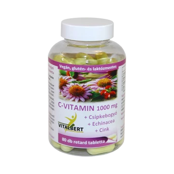 C-vitamin 1000 mg + Csipkebogyó + Echinacea + Cink retard tabletta 80 db Vitalbert