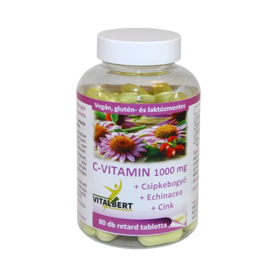 C-vitamin 1000 mg + Csipkebogyó + Echinacea + Cink retard tabletta 80 db Vitalbert